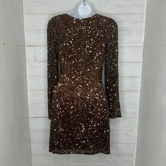 Shail K. Womens Sequin Cocktail Prom Mini Bodycon Dress Long Sleeves Size 2 - Picture 4 of 10